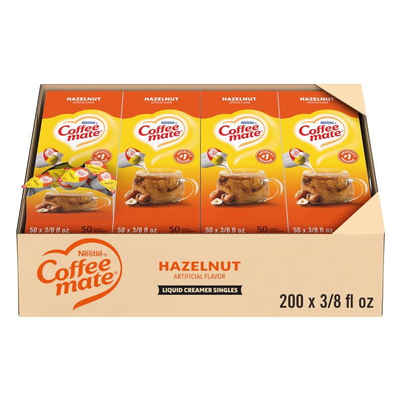 Coffee Mate Nestle Coffee mate Coffee Creamer, Hazelnut, Liquid Creamer Singles, Non Dairy, No Refrigeration, 0.375 fl oz Tubs (Pack of 200) - Image 1